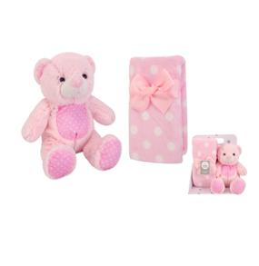 New Born Baby Girl LED Light Cloth Book Romper Hats Socks Swaddle Pink Bear Plushie Blanket Suitcase Mummy Makeup Gift Hamper