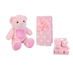 New Born Baby Girl LED Light Hand Rattles Hanging Chime Stroller Toy Romper Hats Socks Swaddle Pink Bear Plushie Blanket Suitcase Mummy Makeup Gift Hamper