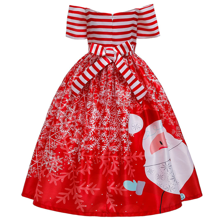 Kids Girls Drop Shoulder Santa Snow Flakes Dress Big Bowtie Christmas Outfit w Zip - quixoticmuses