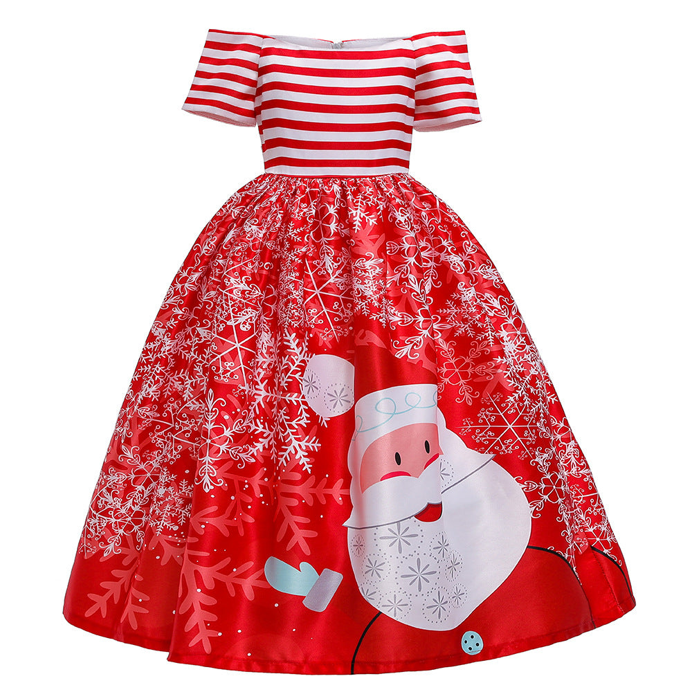 Kids Girls Drop Shoulder Santa Snow Flakes Dress Big Bowtie Christmas Outfit w Zip - quixoticmuses