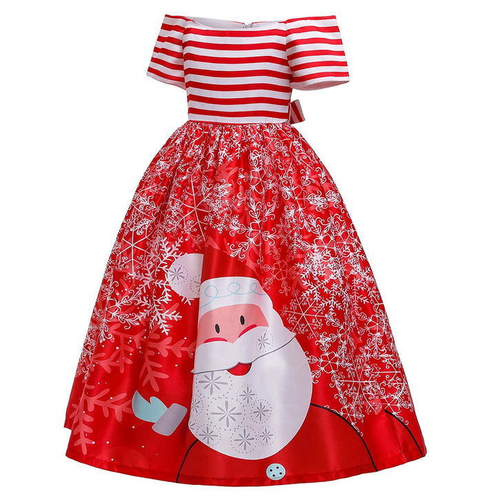 Kids Girls Drop Shoulder Santa Snow Flakes Dress Big Bowtie Christmas Outfit w Zip - quixoticmuses