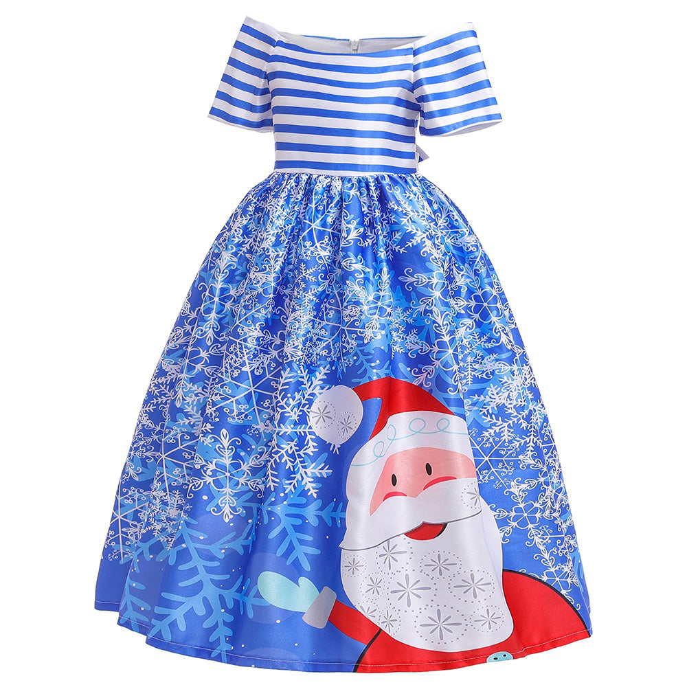 Kids Girls Drop Shoulder Santa Snow Flakes Dress Big Bowtie Christmas Outfit w Zip - quixoticmuses