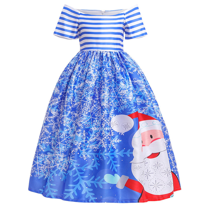 Kids Girls Drop Shoulder Santa Snow Flakes Dress Big Bowtie Christmas Outfit w Zip - quixoticmuses