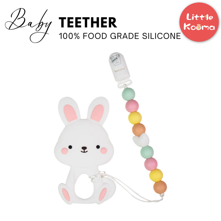 Cutie White Bunny Baby Silicone Teether Set - quixoticmuses