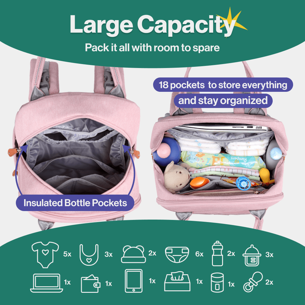 BabbleRoo Original Unisex Baby Diaper Bag Backpack Changing Bags with Changing Pad Insulated Pockets & Pacifier Holder for Boys Girls WELAVILA Large Multifunction Travel Back Pack for Mom & Dad