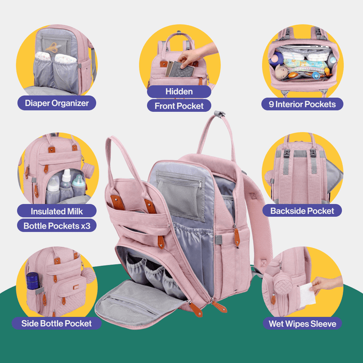 BabbleRoo Original Unisex Baby Diaper Bag Backpack Changing Bags with Changing Pad Insulated Pockets & Pacifier Holder for Boys Girls WELAVILA Large Multifunction Travel Back Pack for Mom & Dad