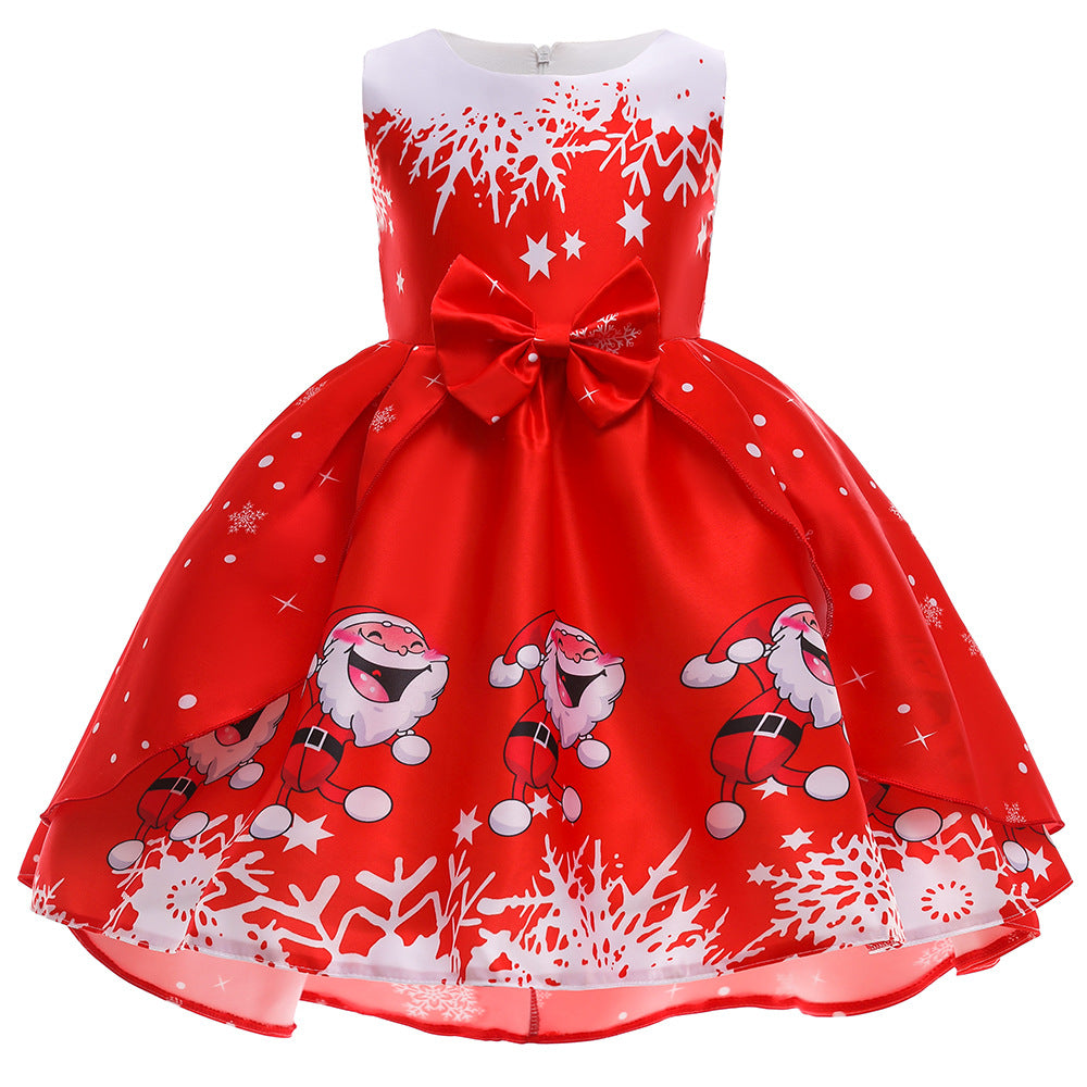 Kids Girls Sleeveless Santa Snow Flakes Dress Big Bowtie Christmas Outfit w Zip - quixoticmuses