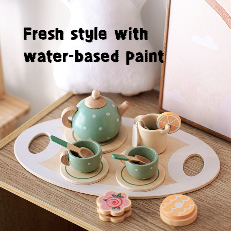 Wooden Tea Party Set Pretend Play Kitchen Accessories Montessori Wooden Toys for Toddler Girls 3 Years +