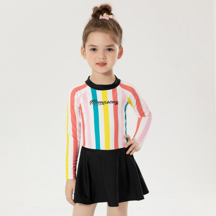 Baby Kids Girl Long Sleeve Stripes Skirt Swimming Suit w Zipper 907164 - quixoticmuses