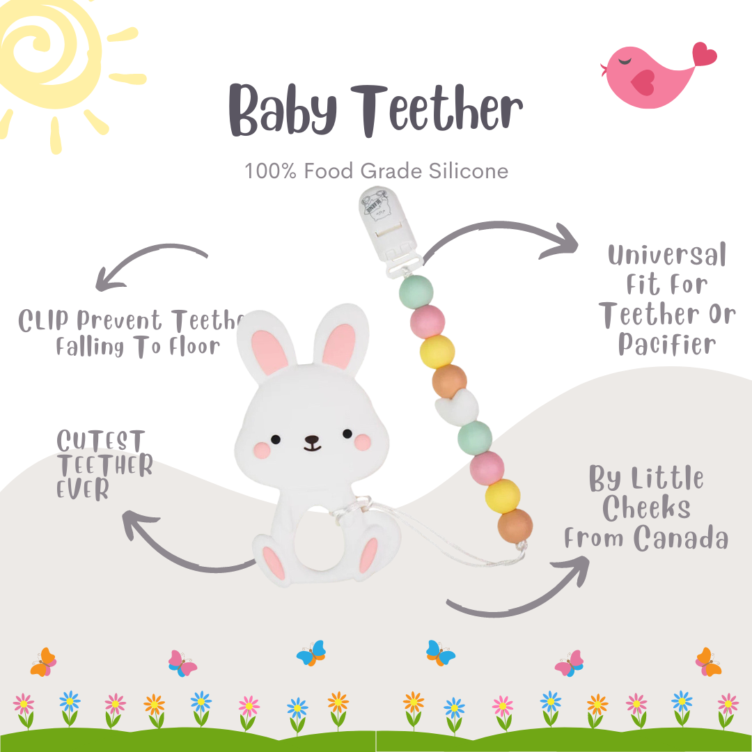 Cutie White Bunny Baby Silicone Teether Set - quixoticmuses