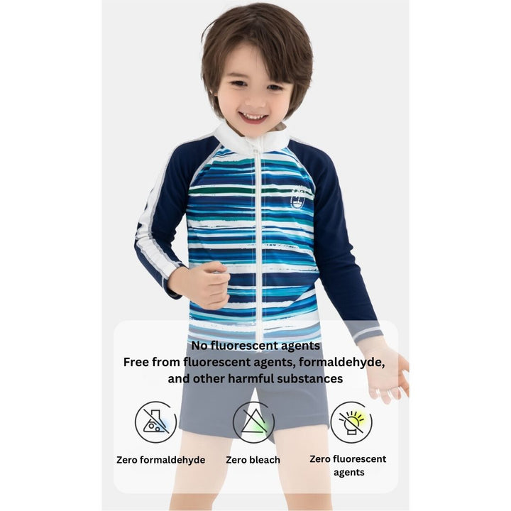 Baby Kids Boy Stripes Long Sleeve Top w Zipper n Shorts Swimming Suit Set 908414 - quixoticmuses