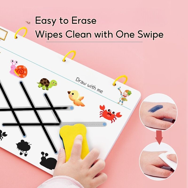 Kids Wipe-clean Erasable Book Pen Control Reusable Drawing Book 3 Years +