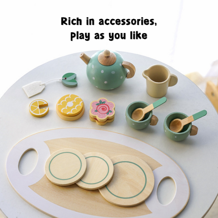 Wooden Tea Party Set Pretend Play Kitchen Accessories Montessori Wooden Toys for Toddler Girls 3 Years +