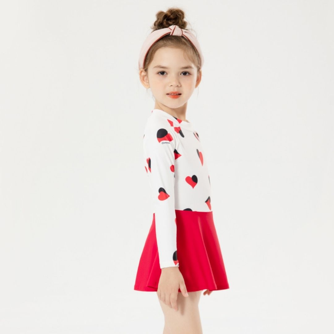 Baby Kids Girl Long Sleeve Hearts Skirt Swimming Suit w Zipper 907165 - quixoticmuses