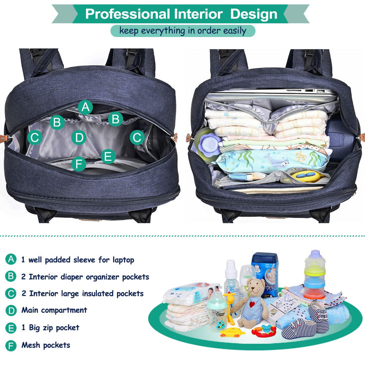 Unisex Baby Diaper Bag Backpack Changing Bags with Changing Pad Insulated Pockets & Pacifier Holder for Boys Girls WELAVILA Large Multifunction Travel Back Pack for Mom & Dad - quixoticmuses