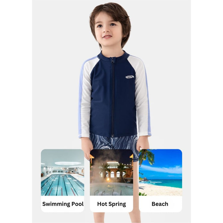 Baby Kids Boy Space Long Sleeve Top w Zipper n Shorts Swimming Suit Set 908439 - quixoticmuses