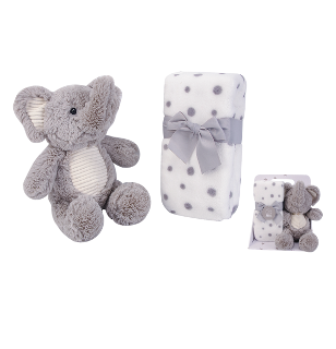 New Born Baby Boy LED Light Swaddle Socks Plush Blanket Romper Hanging Chime Toy Grey Elephant Suitcase Mummy Makeup Box Gift Hamper