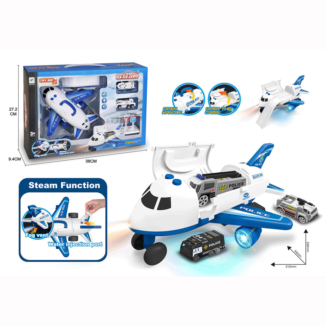 Kids Die Cast Cars Set Musical Plane with Light Steam Function & 2 Die Cast Cars - quixoticmuses