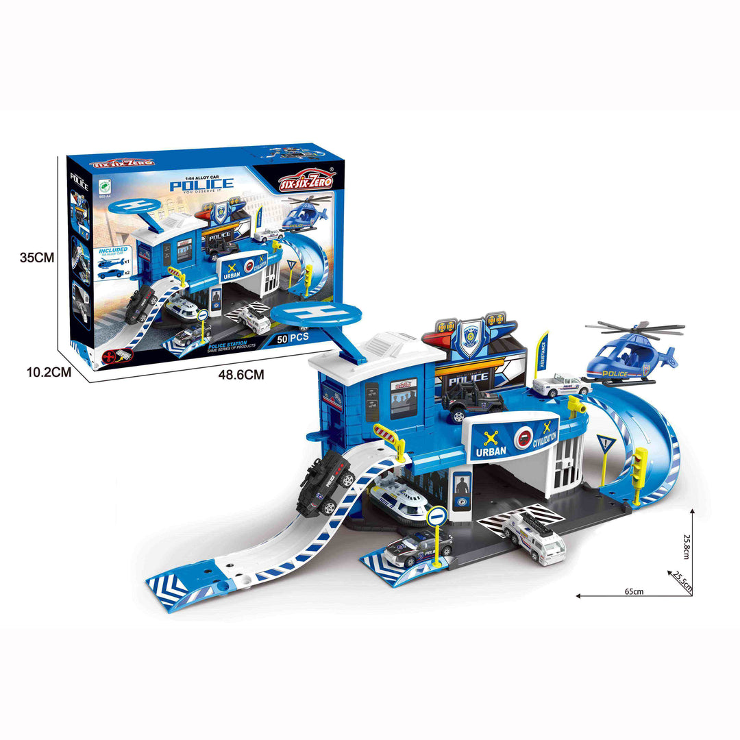 Kids Die Cast Cars Set Police Station 50 pcs Parking with 2 Cars & 1 Plane - quixoticmuses