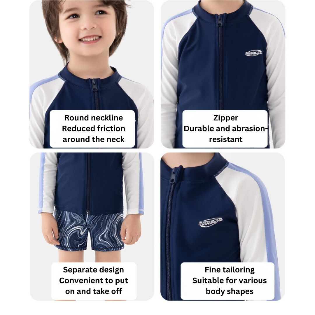 Baby Kids Boy Space Long Sleeve Top w Zipper n Shorts Swimming Suit Set 908439 - quixoticmuses