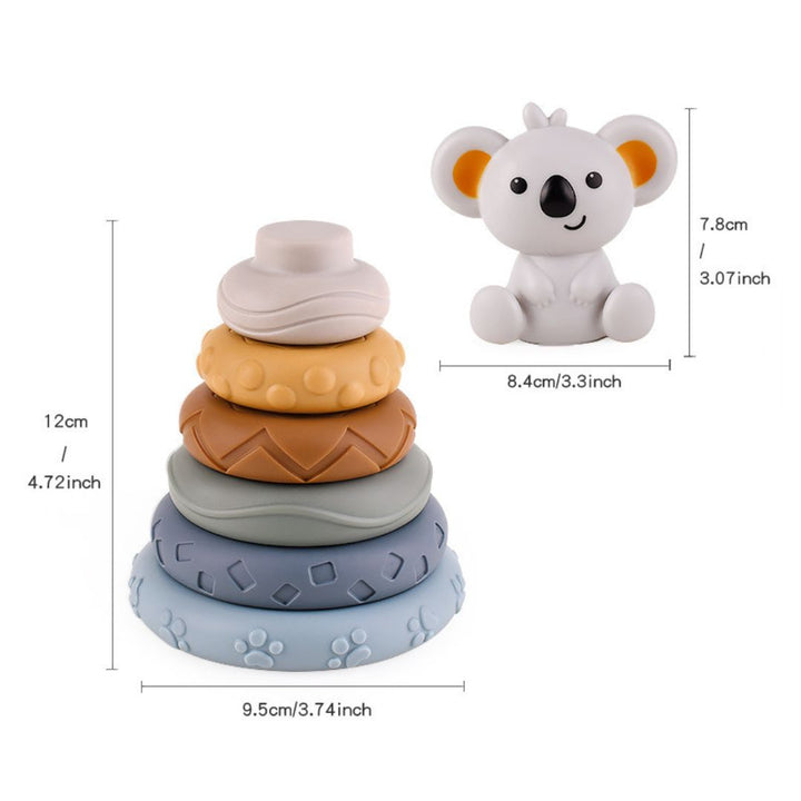 Koala 2-in-1 Stacks of Circles n Blocks Soft Building Blocks Stacking Hand Rattles Baby Toy 6m+ - quixoticmuses