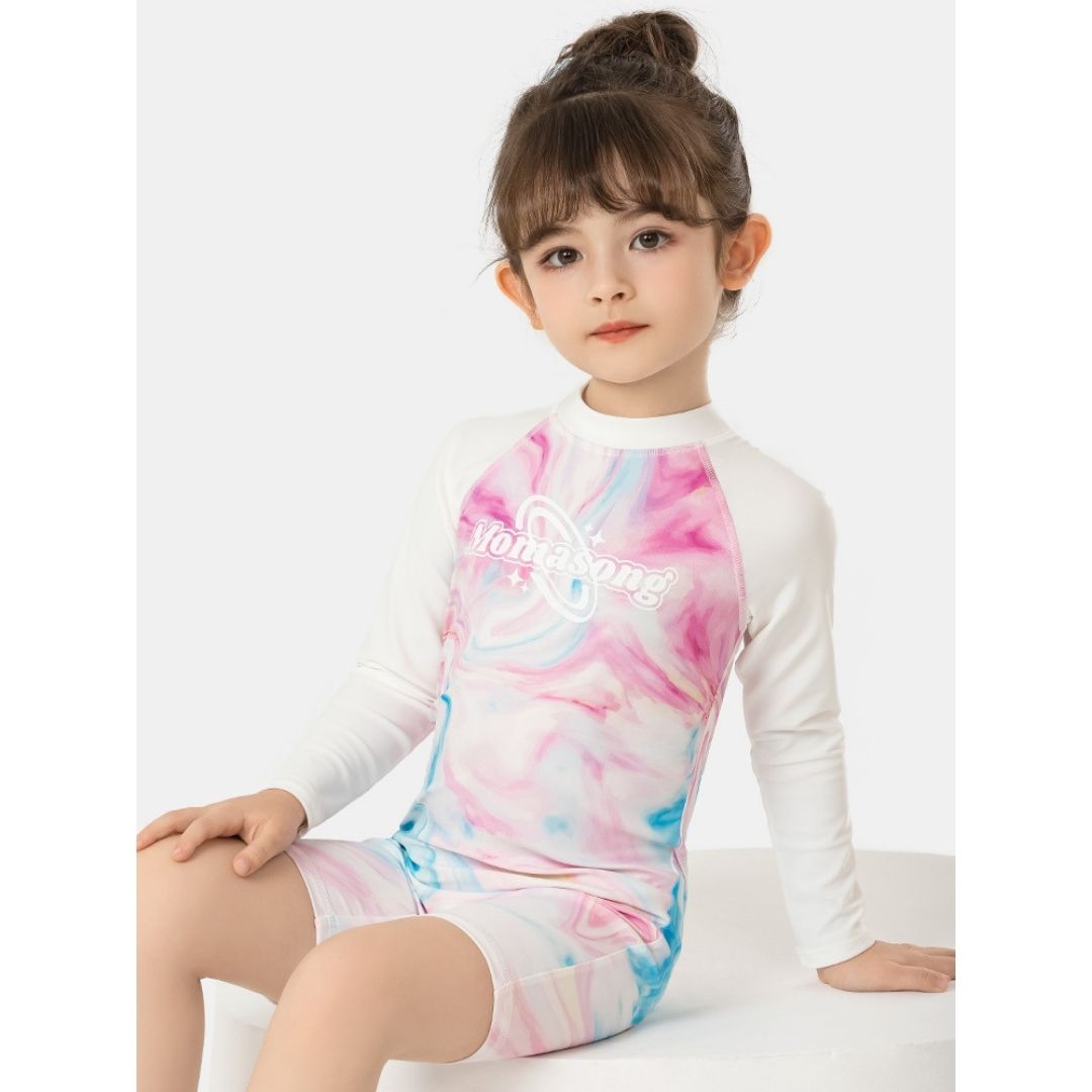 Baby Kids Girl Long Sleeve Tie-dye Swimming Suit w Zipper 907425 - quixoticmuses