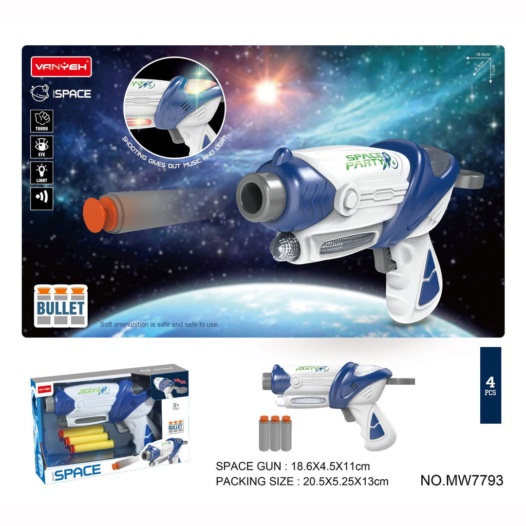 Kids Space Soft Bullet Gun Flying Gyro Gun UFO Return Capsule Light Effects - quixoticmuses