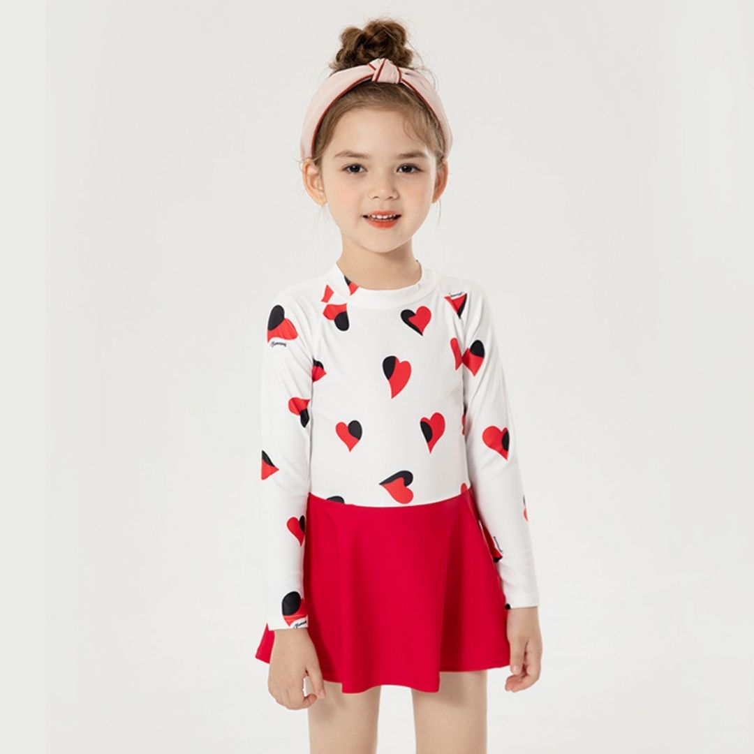 Baby Kids Girl Long Sleeve Hearts Skirt Swimming Suit w Zipper 907165 - quixoticmuses