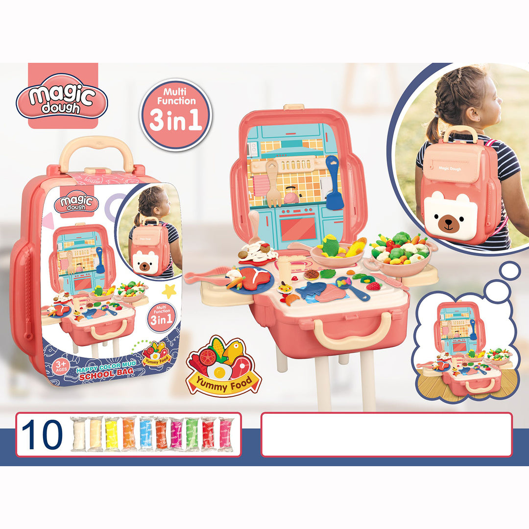 Kids Magic Dough 3-in-1 Backpack Activity Table Play Modeling Dough Set Yummy Food - quixoticmuses