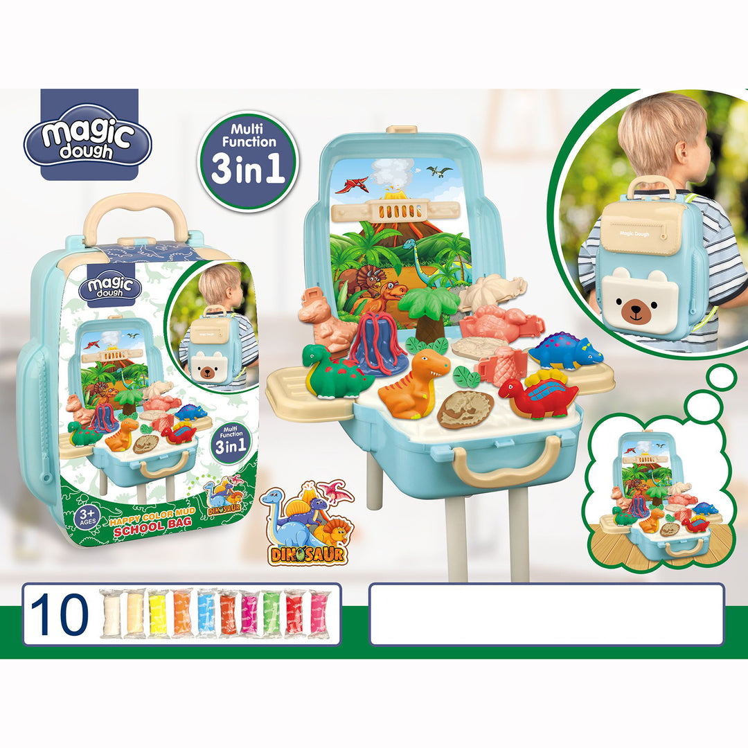 Kids Magic Dough 3-in-1 Backpack Activity Table Play Modeling Dough Set Dinosaur World - quixoticmuses