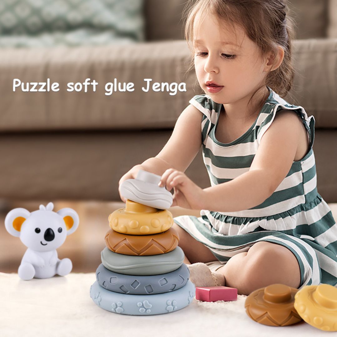 Koala 2-in-1 Stacks of Circles n Blocks Soft Building Blocks Stacking Hand Rattles Baby Toy 6m+ - quixoticmuses