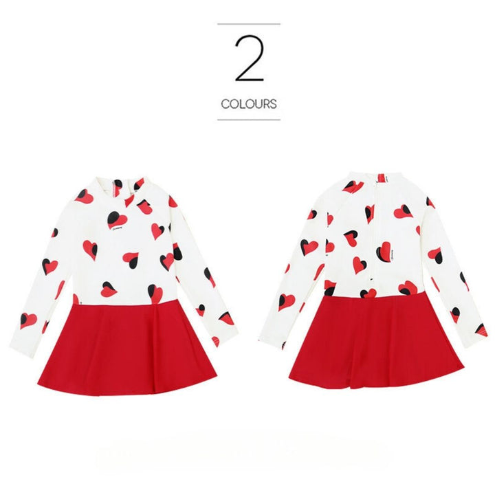 Baby Kids Girl Long Sleeve Hearts Skirt Swimming Suit w Zipper 907165 - quixoticmuses