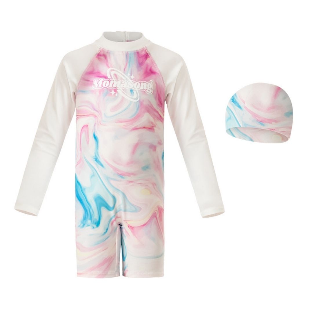 Baby Kids Girl Long Sleeve Tie-dye Swimming Suit w Zipper 907425 - quixoticmuses