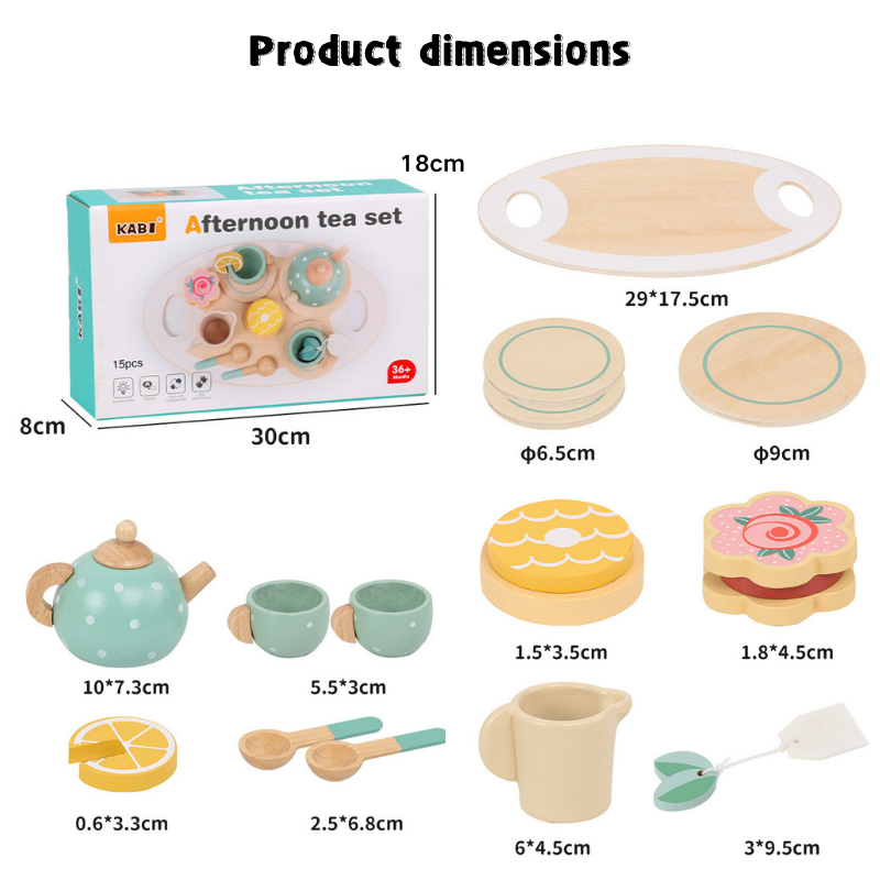 Wooden Tea Party Set Pretend Play Kitchen Accessories Montessori Wooden Toys for Toddler Girls 3 Years +