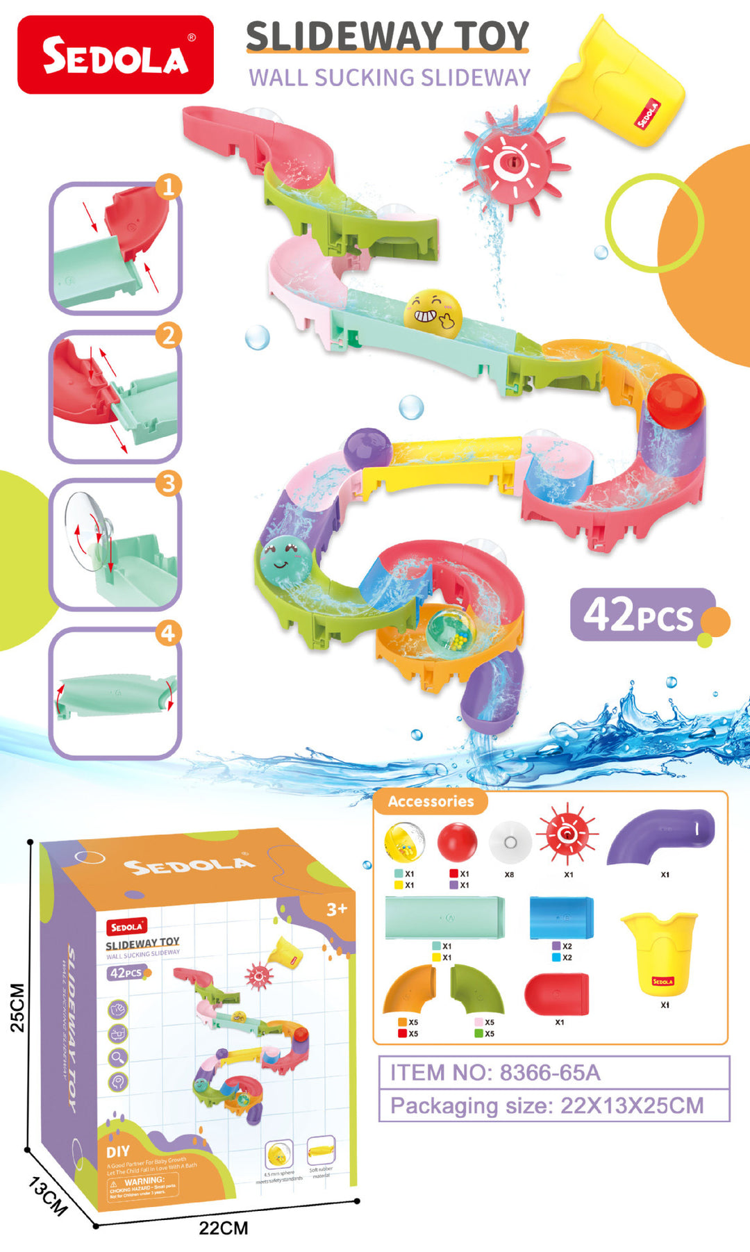 Baby Toddler Kids Wall Bathtub Mounted Water Play Track Big Ball Toy Set w Suction Cups - quixoticmuses