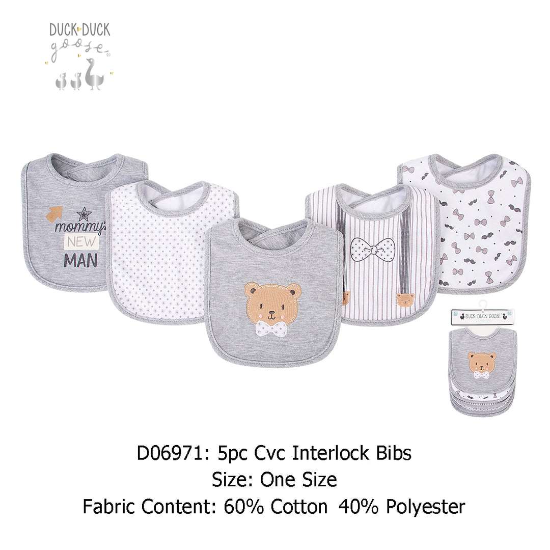 Baby 5pc Interlock Bibs Bowtie Bear D06971 - quixoticmuses