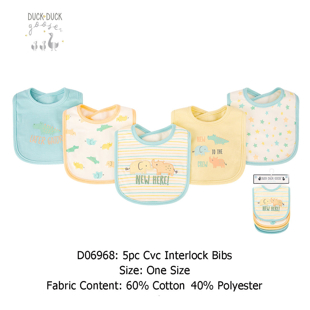 Baby 5pc Interlock Bibs Dinosaur Crocodile D06968 - quixoticmuses