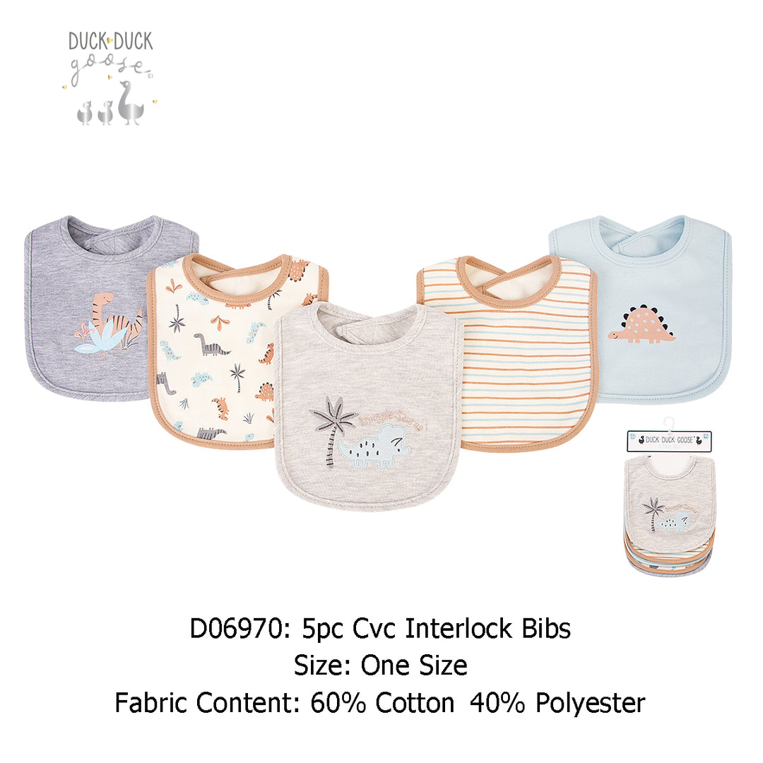 Baby 5pc Interlock Bibs Dinosaur D06970 - quixoticmuses