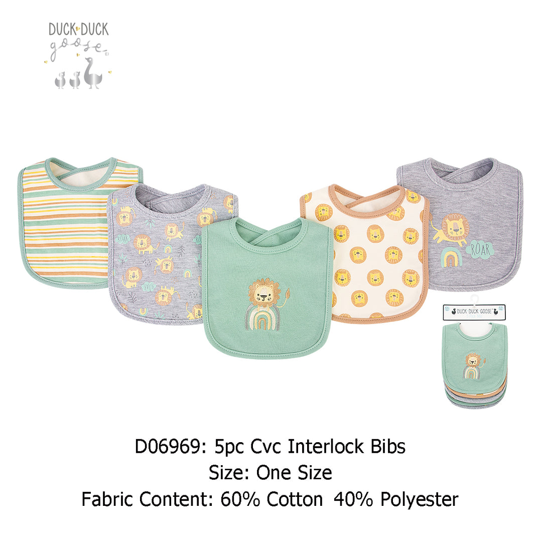 Baby 5pc Interlock Bibs Lion D06969 - quixoticmuses