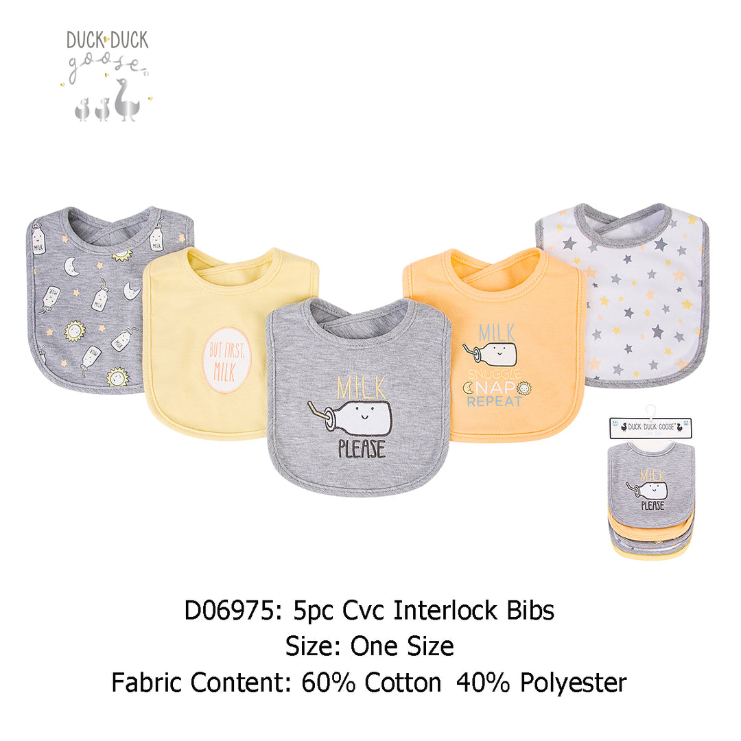 Baby 5pc Interlock Bibs Milk Bottle D06975 - quixoticmuses