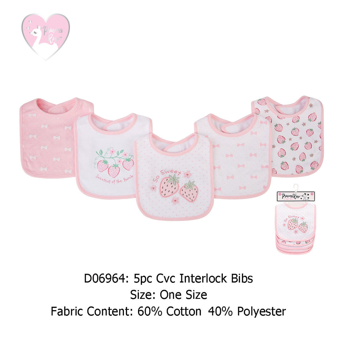 Baby 5pc Interlock Bibs Strawberry D06964 - quixoticmuses