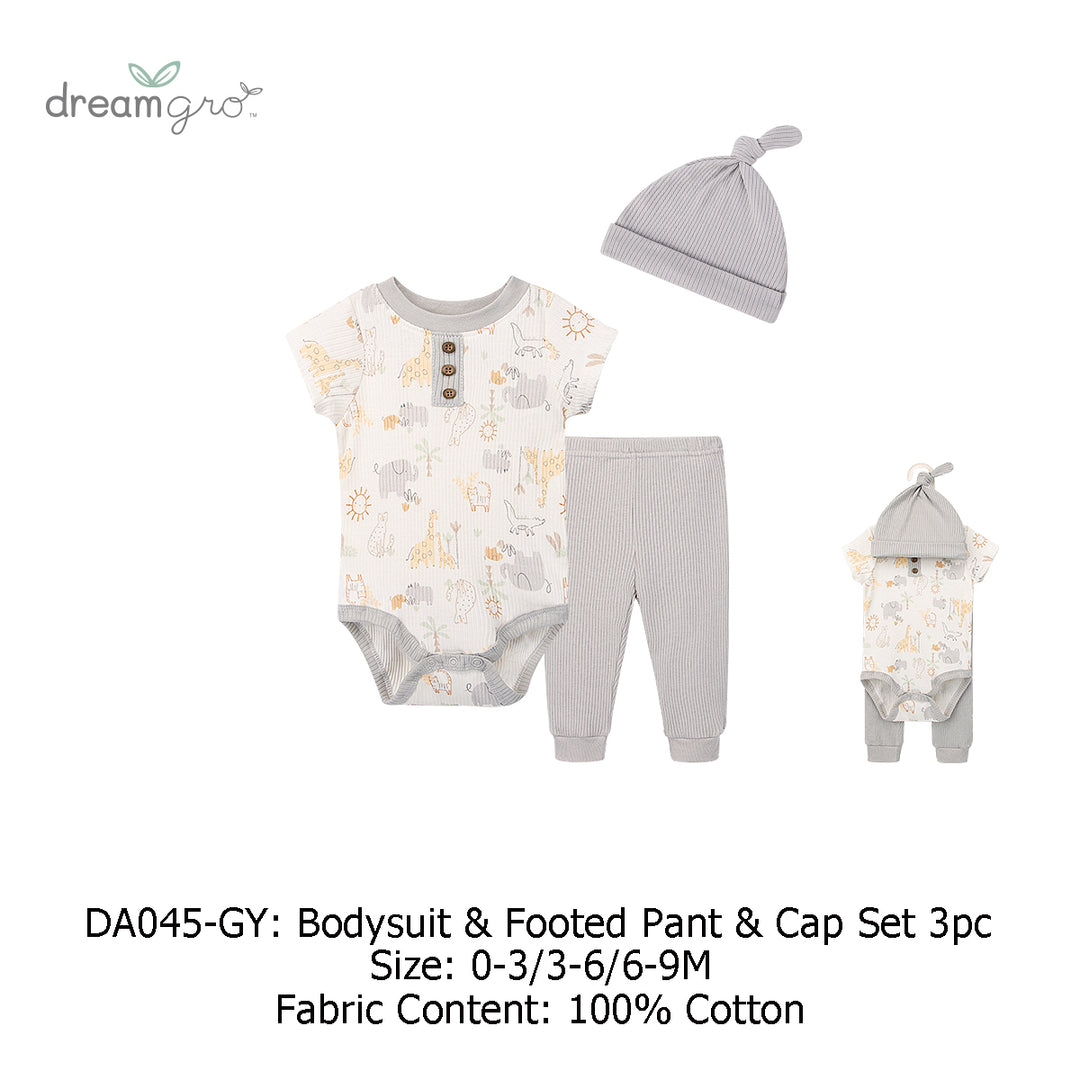 Baby Boy 3 Piece Bodysuit Pants Headband Set DA045-GY - quixoticmuses