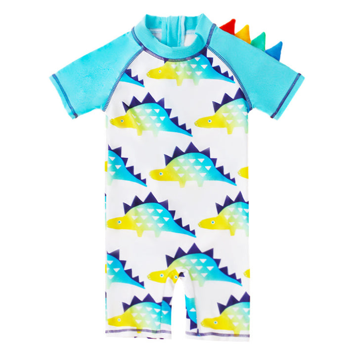 Baby Kids Boy's Zip Printed Dinosaur w Spikes One Piece Swimming Suit - quixoticmuses