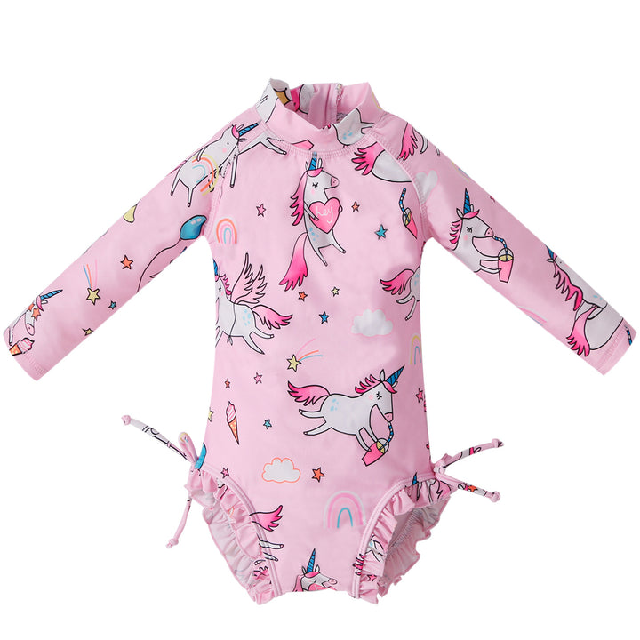 Baby Kids Girl's Zip Printed Unicorn Long Sleeve One Piece Swimming Suit - quixoticmuses