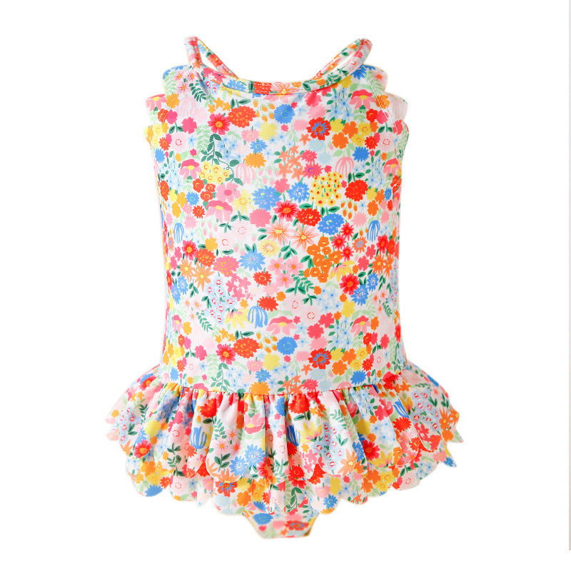 Baby Kids Girl's Printed Colorful Flowers One Piece Cami Swimming Suit - quixoticmuses