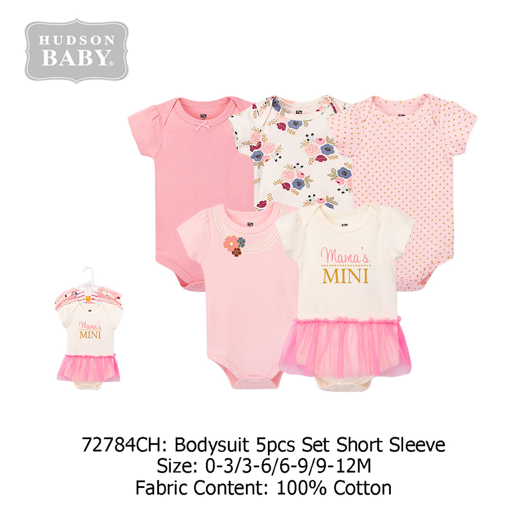 Hudson Baby Bodysuit 5pc Set Short Sleeve MAMA'S MINI 72784CH - quixoticmuses