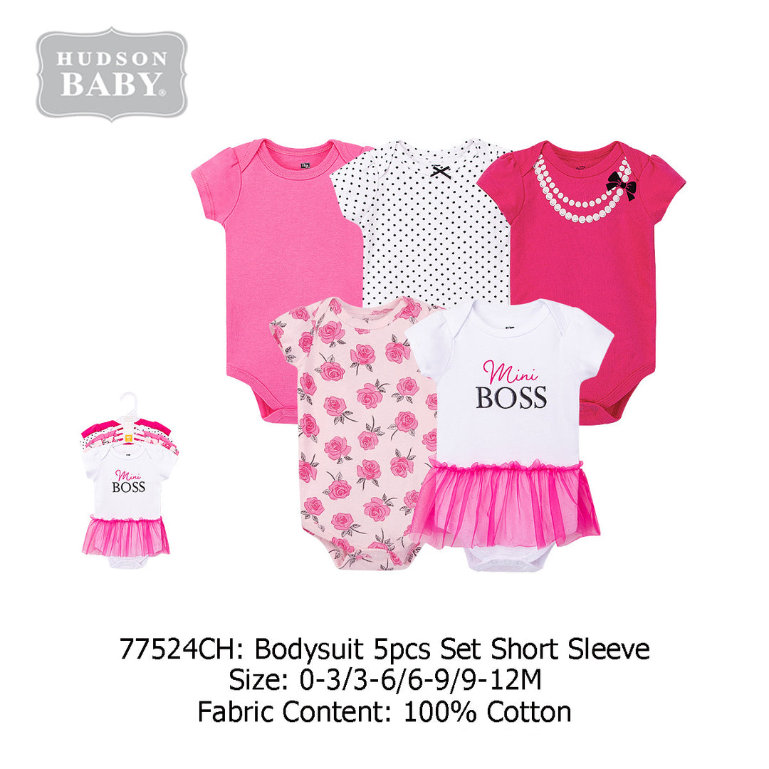 Hudson Baby Bodysuit 5pc Set Short Sleeve MINI BOSS 77524CH - quixoticmuses