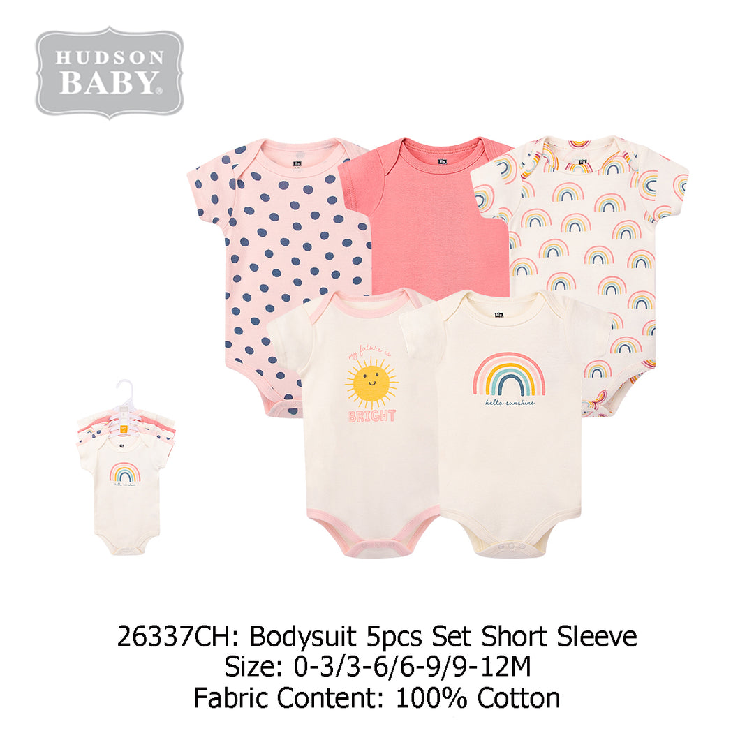 Hudson Baby Bodysuit 5pc Set Short Sleeve RAINBOWS AND SUNSHINE 26337CH - quixoticmuses