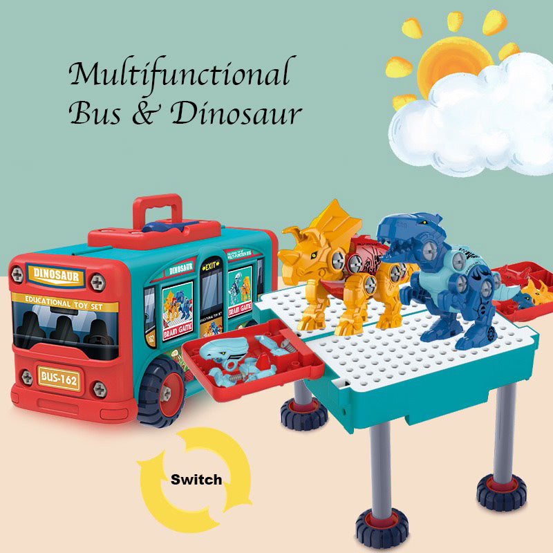 Kids 162 Piece Multifunctional Bus & Dinosaur Set with Drill Toy Kids Drill Sets Preschool & Toddler STEM Toy - quixoticmuses