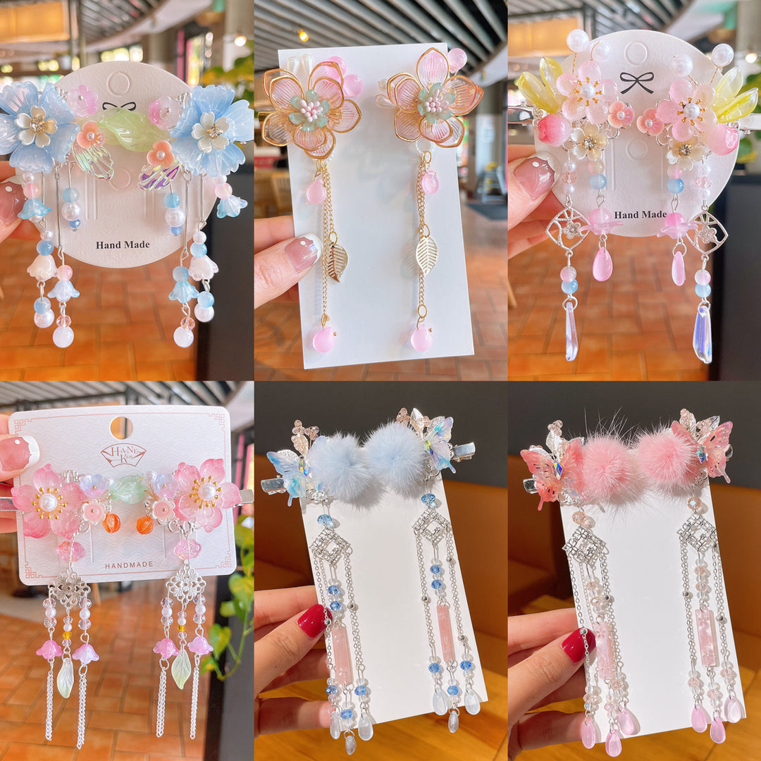 Chinese New Year CNY Baby kids Girl's Crystal Beads Head Clips Hair Accessories - quixoticmuses